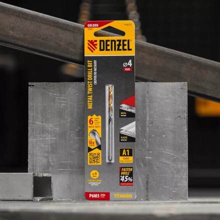 Сверло спиральное по металлу Denzel 4 x 75мм, Р6М5, Golden Tip, многогранная заточка 718272 купить в Уфе