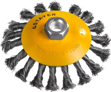 STAYER &quot;PROFESSIONAL&quot;. Щетка коническая для УШМ, жгутированная стальная проволока 0,5мм, 115ммхМ14 35135-115 купить в Уфе