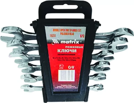 Набор ключей рожковых  6 х 17 мм 6 шт. CrV хромированные MATRIX 15231 купить в Уфе