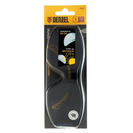 Очки защитные открытые Denzel 89203, поликарбонатные, увеличенная дымчатая линза, регулируемые дужки купить в Уфе