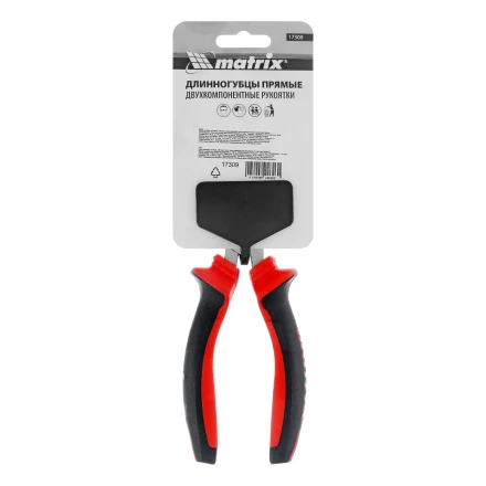Длинногубцы прямые Matrix, 160 мм, хром-ванадий, двухкомпонентные рукоятки, 17309 купить в Уфе