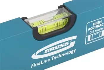 Уровень алюминиевый усиленный 400 мм толщина профессиональный 2 мм 3 глазка  GROSS 33624 купить в Уфе