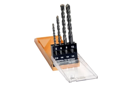 Набор сверл для бетона Ф5;6;8;10 мм 4 штуки пластиковый футляр Энкор 9374 купить в Уфе