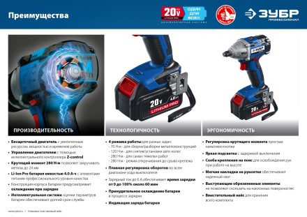 Ударный гайковерт аккумуляторный BL-motor 2 АКБ GB-250 A5 серия ПРОФЕССИОНАЛ купить в Уфе