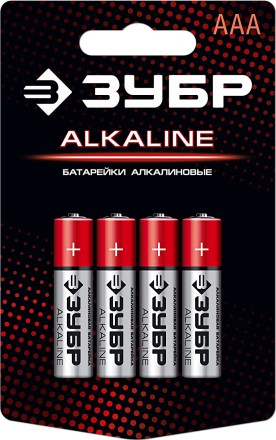 Батарейка &quot;ЗУБР&quot; &quot;ALCALINE&quot; щелочная (алкалиновая), &quot;AAA&quot;, 1,5В, 4шт 59221-4C купить в Уфе