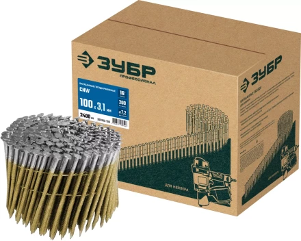 ЗУБР CNW 100 х 3.1 мм, барабанные гвозди рифленые, 2400 шт (305382-100) купить в Уфе
