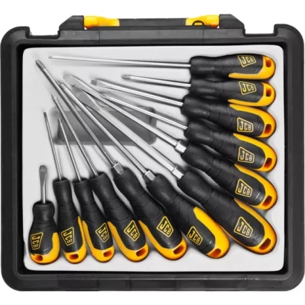 Набор JCB: Отвертки, хромомолибденовая сталь S2, двухкомпонентные рукоятки, магнитный наконечник, 12 предм, в боксе JSD021 купить в Уфе