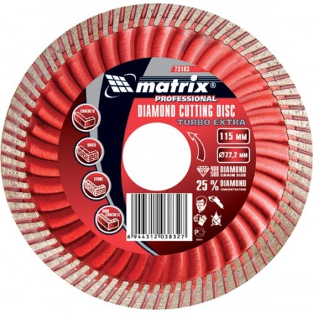 Диск алмазный отрезной Turbo Extra 125 х 22,2 мм сухая резка MATRIX Professional 73194 купить в Уфе