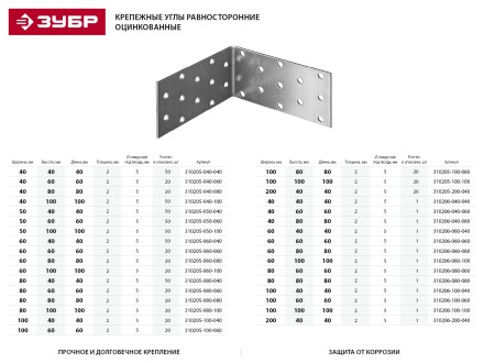 Крепежный угол ЗУБР &quot;МАСТЕР&quot; равносторонний, 60х40х40мм, 1шт 310206-060-040 купить в Уфе