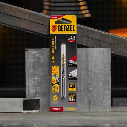 Сверло спиральное по металлу Denzel 4,5 x 80мм, Р6М5, Golden Tip, многогранная заточка 718274 купить в Уфе