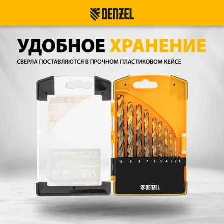 Набор сверл по металлу Denzel 723006, 1,5-6,5мм, Р6М5К8-TiN, Golden Tip, 13 шт купить в Уфе