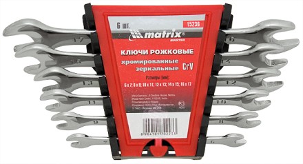 Набор ключей  рожковых 6шт. (6-17мм) CrV Elliptical зерк. хромирование MATRIX Master 15236 купить в Уфе