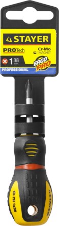 Отвертка STAYER &quot;PROFESSIONAL&quot; &quot;PROTech&quot;, двухкомп рукоятка, намагниченная, Cr-Mo, PH1x38мм 25132-1-38_z02 купить в Уфе