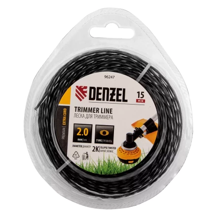 Леска для триммера двухкомпонентная эллипс, 2,0мм х 15м, блистер EXTRA CORD, Denzel 96247 купить в Уфе