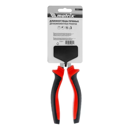 Длинногубцы прямые Matrix, 200 мм, хром-ванадий, двухкомпонентные рукоятки, 17311 купить в Уфе