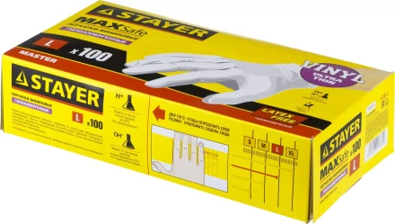 Перчатки STAYER &quot;MASTER&quot; виниловые экстратонкие, L, 100шт 11207-L купить в Уфе