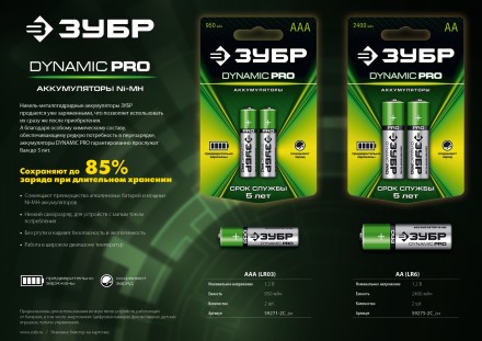 Аккумуляторы DYNAMIC PRO никель-металлгидридные (NiMH) ААА 950мА/ч серия Без серии купить в Уфе