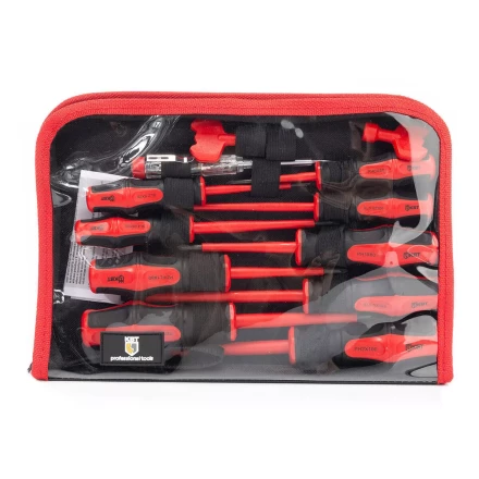 Набор диэлектрических отверток КВТ VDE НИО-12, профиль SL, PH, PZ/FL и ключи для электрошкафов, 12 предметов (103016) купить в Уфе