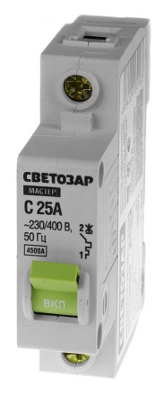 Выключатель СВЕТОЗАР автоматический, 1-полюсный, &quot;С&quot; (тип расцепления), 25 A, 230 / 400 В 49060-25-C купить в Уфе