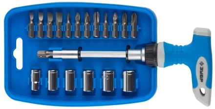 Отвертка ЗУБР &quot;МАСТЕР&quot; реверсивная, пистолетная двухкомпонентная рукоятка, 21 предмет 25411-H21 купить в Уфе