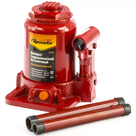 Домкрат гидравлический бутылочный телескопический 8 т h подъема 165–395 мм SPARTA 50344 купить в Уфе