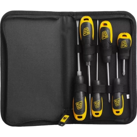 Набор JCB: Отвертки, хромомолибденовая сталь S2, двухкомпонентные рукоятки, магнитный наконечник, 7 предм, чехол JSD019 купить в Уфе