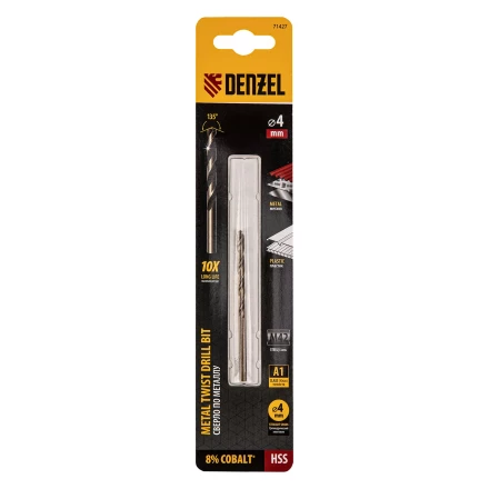 Сверло по металлу, 4 мм, HSS Co-8%// Denzel 71427 купить в Уфе