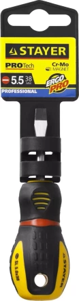 Отвертка STAYER &quot;PROFESSIONAL&quot; &quot;PROTech&quot;, двухкомп рукоятка, намагниченная, Cr-Mo, SL5,5x38мм 25131-05-38_z02 купить в Уфе