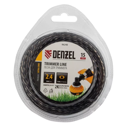 Леска для триммера двухкомпонентная эллипс 2,4мм х 15м, блистер EXTRA CORD, Denzel 96248 купить в Уфе