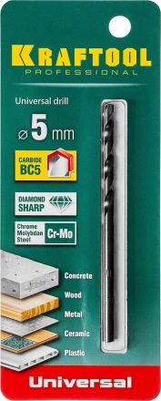 Сверло &quot;UNIVERSAL&quot; по бетону, металлу, дереву, KRAFTOOL PROFESSIONAL 29172-090-5, 5 х 90 мм 29172-090-5_z01 купить в Уфе