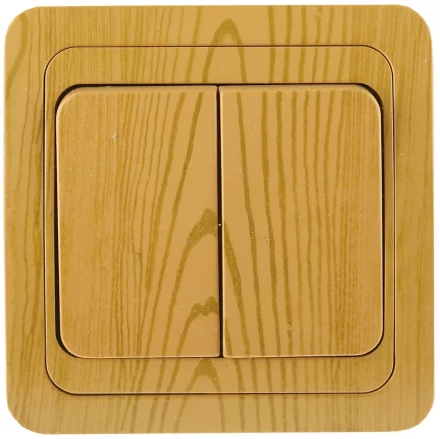 Выключатель СВЕТОЗАР "ГАММА" двухклавишный, цвет ольха, 10A/~250B SV-54134-A купить в Уфе