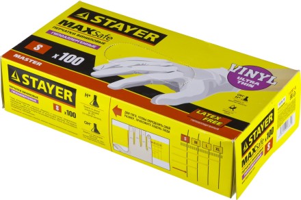 Перчатки STAYER &quot;MASTER&quot; виниловые экстратонкие, S, 100шт 11207-S купить в Уфе