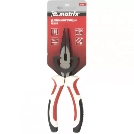 Длинногубцы Premium 180 мм прямые трехкомпонентные рукоятки MATRIX 17186 купить в Уфе