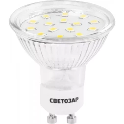 Лампы СВЕТОЗАР светодиодные &quot;LED technology&quot;, цоколь GU10, теплый белый свет (3000К), 220В, 3Вт (25) 44560-25_z01