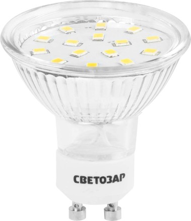 Лампы СВЕТОЗАР светодиодные &quot;LED technology&quot;, цоколь GU10, теплый белый свет (3000К), 220В, 3Вт (25) 44560-25_z01 купить в Уфе
