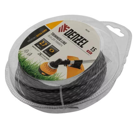 Леска для триммера двухкомпонентная эллипс, 2,7мм х 15м, блистер EXTRA CORD,  Denzel 96249 купить в Уфе