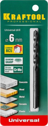 Сверло &quot;UNIVERSAL&quot; по бетону, металлу, дереву, KRAFTOOL PROFESSIONAL 29172-100-6, 6 х 100 мм 29172-100-6_z01 купить в Уфе