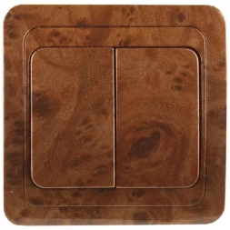 Выключатель СВЕТОЗАР "ГАММА" двухклавишный, цвет орех, 10A/~250B SV-54134-N