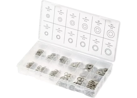 Набор шайб и гроверов D ш.: 3, 4, 5, 6, 8, 10 мм D г.: 3, 4, 5, 6, 8, 10 мм 350 предметов СИБРТЕХ 47614 купить в Уфе