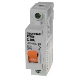 Выключатель СВЕТОЗАР автоматический, 1-полюсный, "С" (тип расцепления), 40 A, 230 / 400 В 49060-40-C