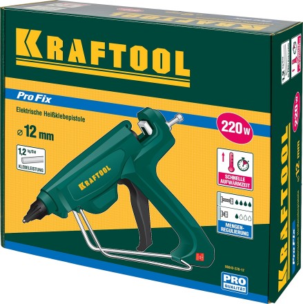 Пистолет клеевой (термоклеящий) &quot;PRO&quot;, KRAFTOOL 06843-220-12, эл, двухкомп корпус, рабоч темп 193град, выход клея 1,2кг/час, d=12мм, 220Вт 06843-220-12 купить в Уфе