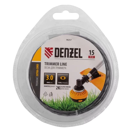 Леска для триммера двухкомпонентная эллипс Denzel, 3,0мм х 15м, блистер EXTRA CORD 96257 купить в Уфе