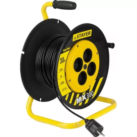 Удлинитель на катушке, 30 м, 1300 Вт, 4 гнезда, ПВС 2x0,75 мм2, STAYER 55073-30 купить в Уфе