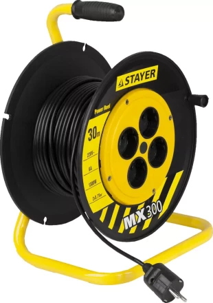 Удлинитель на катушке, 30 м, 1300 Вт, 4 гнезда, ПВС 2x0,75 мм2, STAYER 55073-30 купить в Уфе