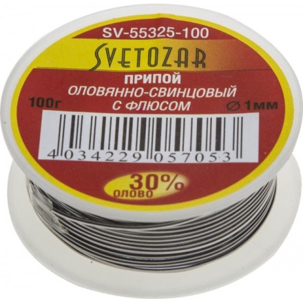 Припой СВЕТОЗАР оловянно-свинцовый, 30% Sn / 70% Pb, 100гр SV-55325-100 купить в Уфе