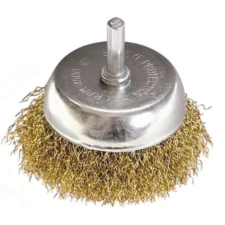Щетка для дрели, 75 мм, &quot;чашка&quot; со шпилькой, латунированная витая проволока MATRIX 74478 купить в Уфе