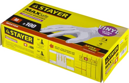 Перчатки STAYER &quot;MASTER&quot; виниловые экстратонкие, M, 100шт 11207-M купить в Уфе