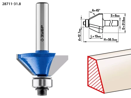 ЗУБР 31.8 x 13 мм, фреза кромочная калевочная (фасочная) №9, Профессионал (28711-31.8) купить в Уфе