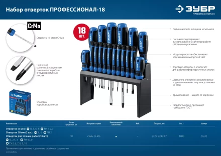 ЗУБР 18 предм., набор отверток, Профессионал (25242) купить в Уфе